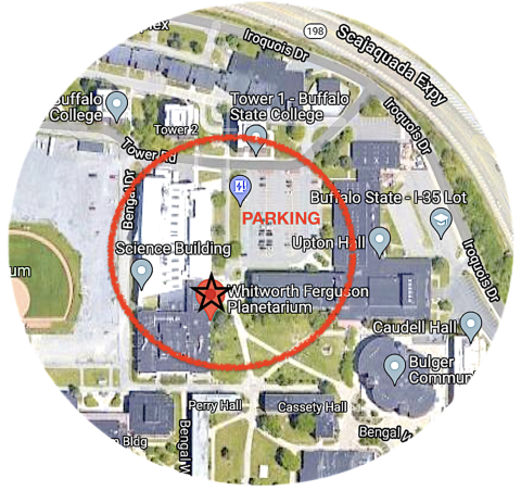 Map showing the parking lot near the Science and Math Complex building at Buffalo State University
